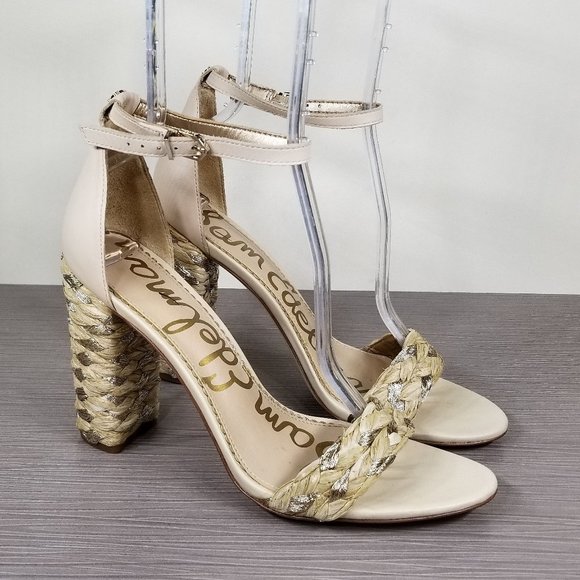 Sam Edelman Yoana Woven Trim Sandal, Ivory & Gold, Womens Size 9.5 M / 39.5 - Picture 1 of 13